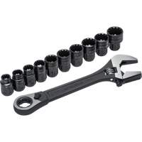 11-Piece Pass-Thru X6 Adjustable Wrench & Spline Socket Set, 13" L, 2-27/50" Max Width, Black Phosphate Groupe Belzile Dickner