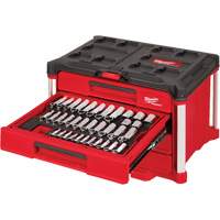 242-Piece 1/4”, 3/8” & 1/2” Drive Metric & SAE Ratchet & Socket Set with PACKOUT 4-Drawer Tool Box, 16-3/10" x 22-1/5" x 14-3/10", Black/Red Groupe Belzile Dickner