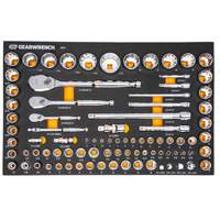 Jeu d'outils SAE/m&eacute;triques pour m&eacute;canicien &agrave; 90 dents 1/4", 3/8" & 1/2" avec plateau de rangement en mousse Groupe Belzile Dickner