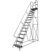 Escabeaux roulants &agrave; dessus profond, 14 marches, Largeur de la marche 24", Hauteur de la plateforme 140", Acier Groupe Belzile Dickner