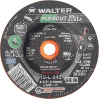 Meule FLEXCUT MILL SCALE, 4-1/2", 36 Grain, Oxyde d'aluminium, 5/8"-11, 13 300 Tr/min, Type 29 Groupe Belzile Dickner